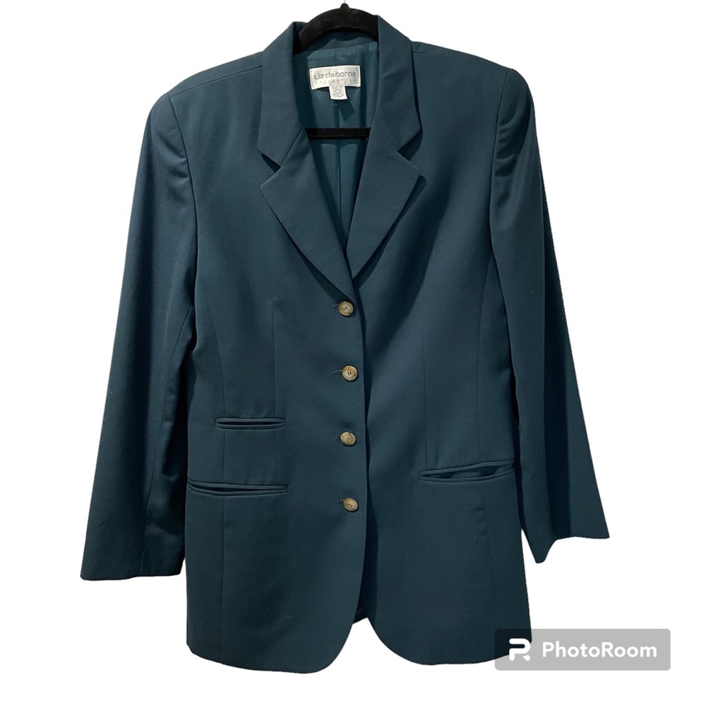 Liz Claiborne Jacket Women’s Green Long Sleeve Four Button Three Pocket Front